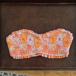Orange Floral Smocked Bandeau Top